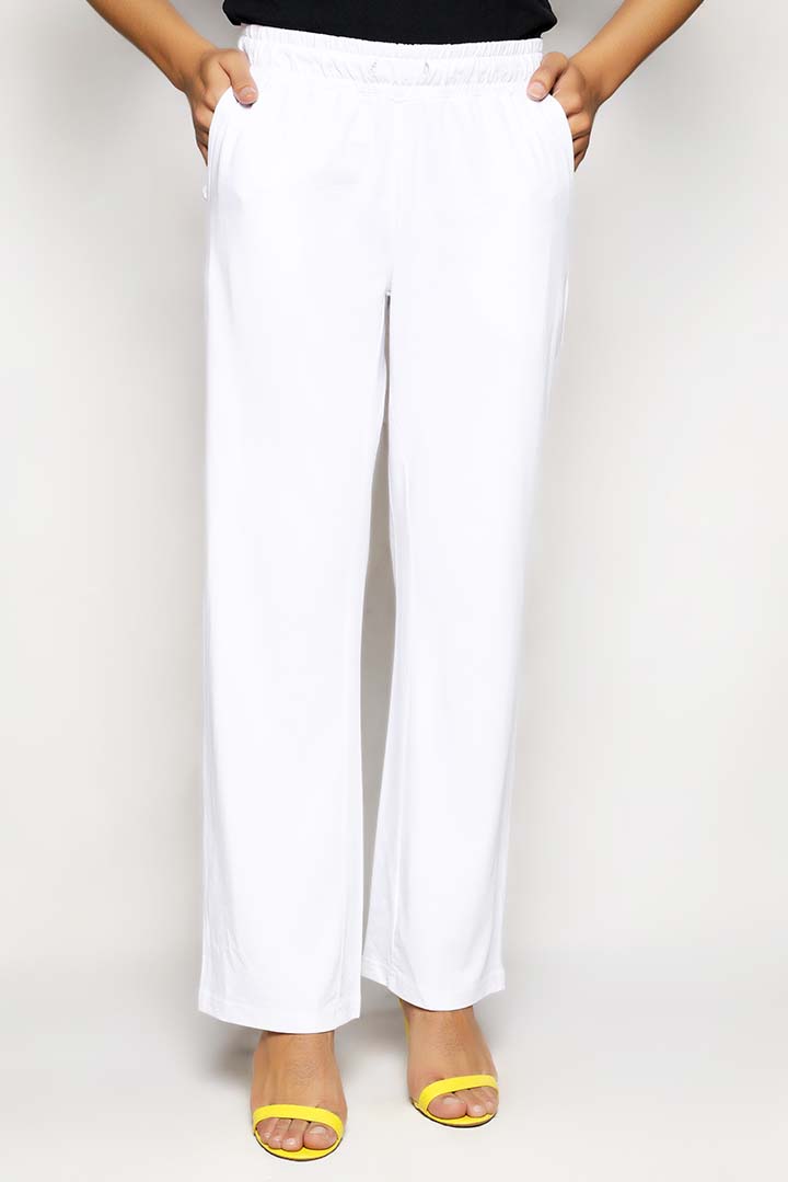 White Linen Blend Wide Leg Trousers