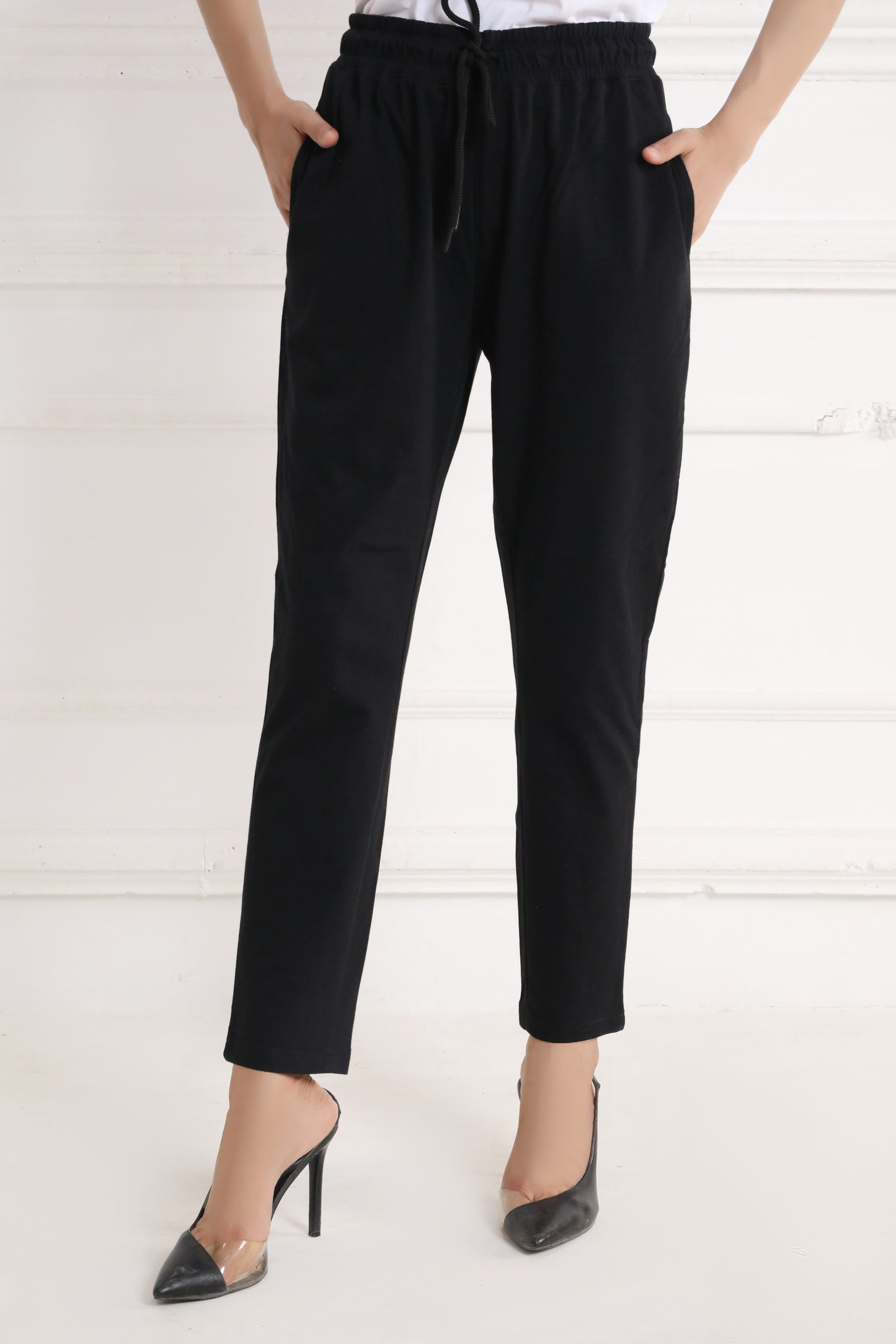 Black Dyed Knit Narrow Leg Trousers