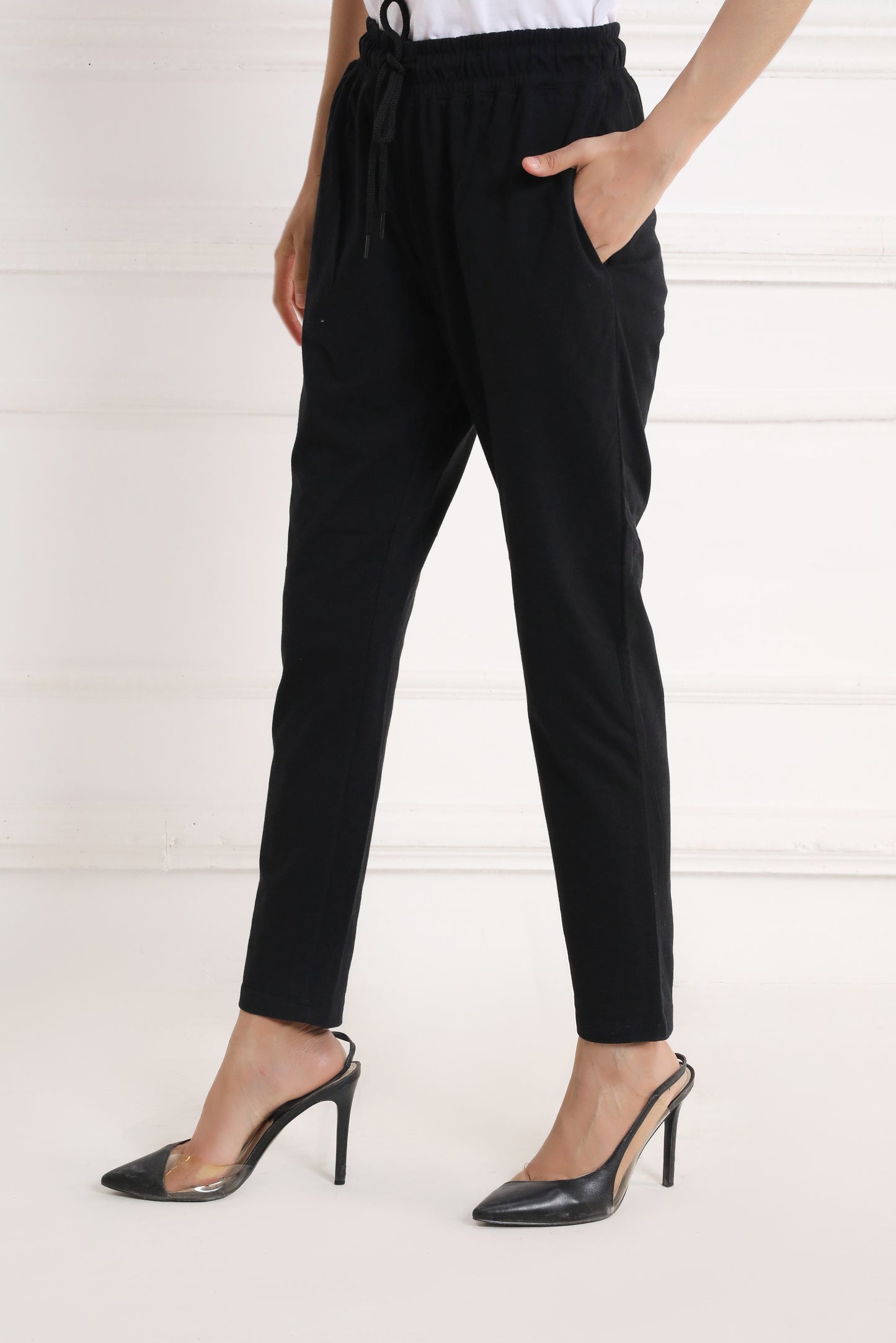 Black Dyed Knit Narrow Leg Trousers