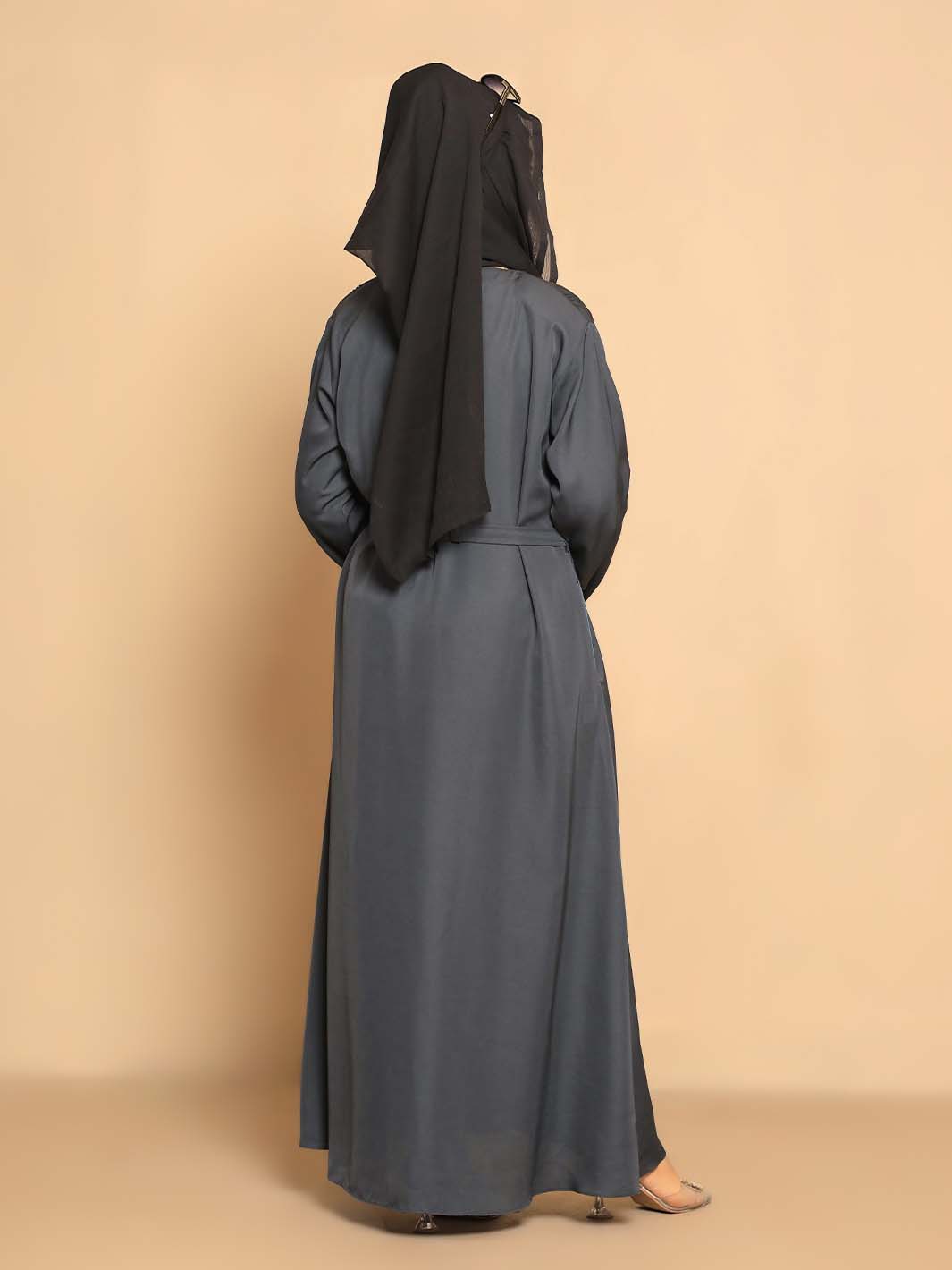 Plain Zinc Color Abaya with Belt & Buttons