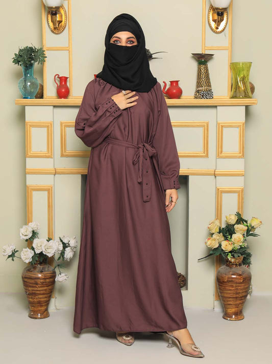 Plain dusty pink rose clour abaya with belt   Silk febrics