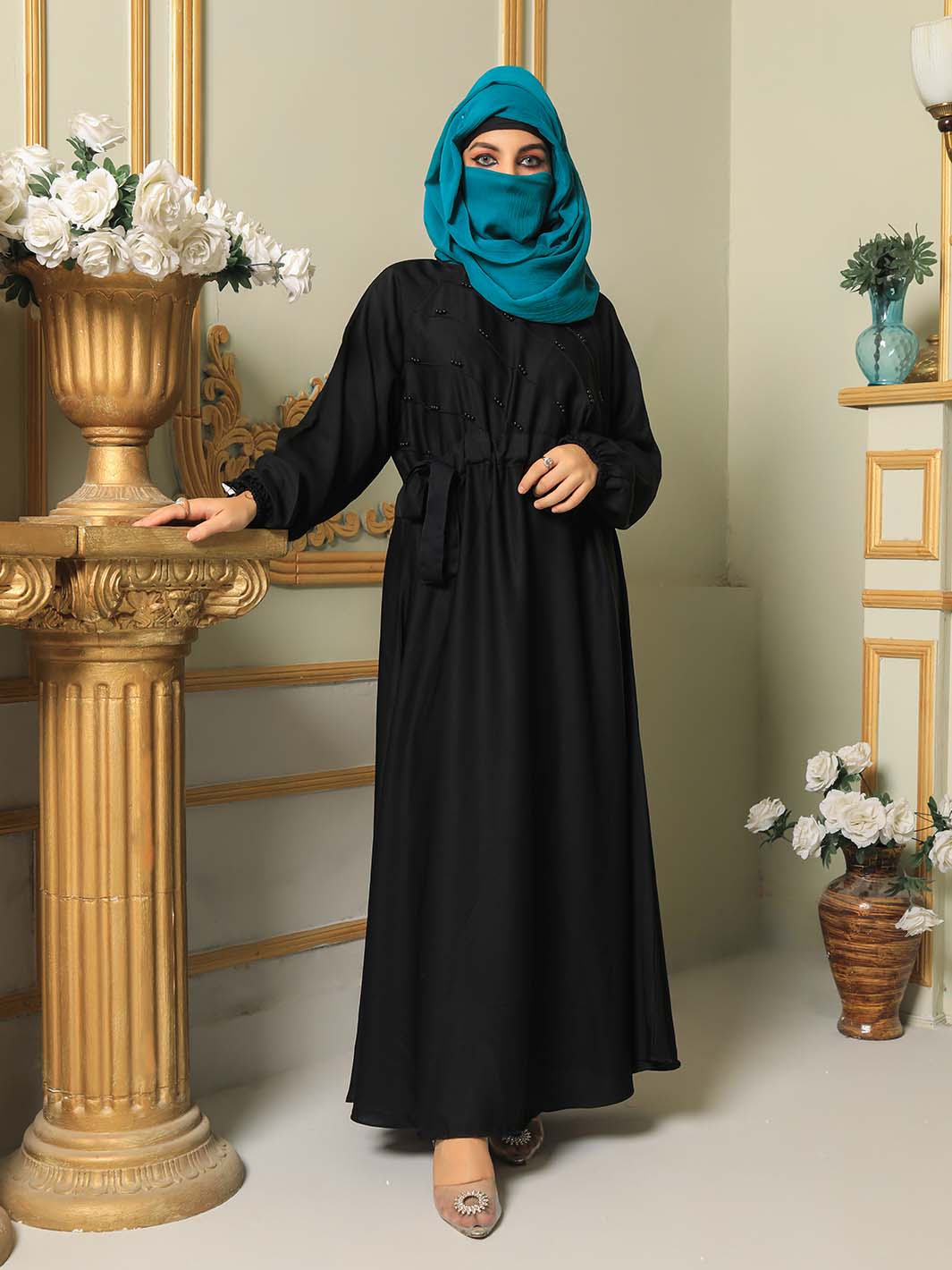 Beautiful New Designer Black Abaya With Belt & stone work