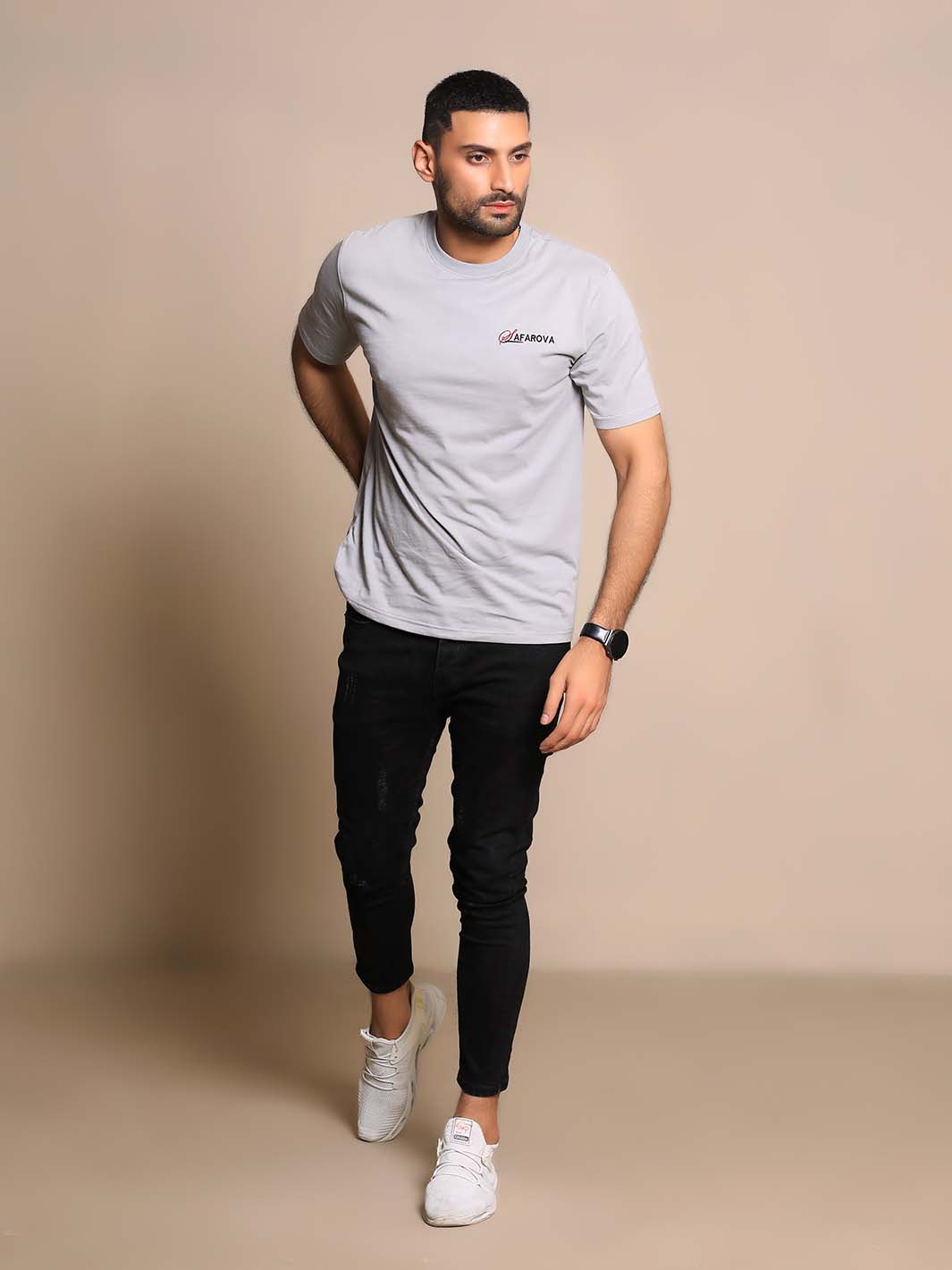 Gray Crew Neck Short Sleeve Men's T-Shirt