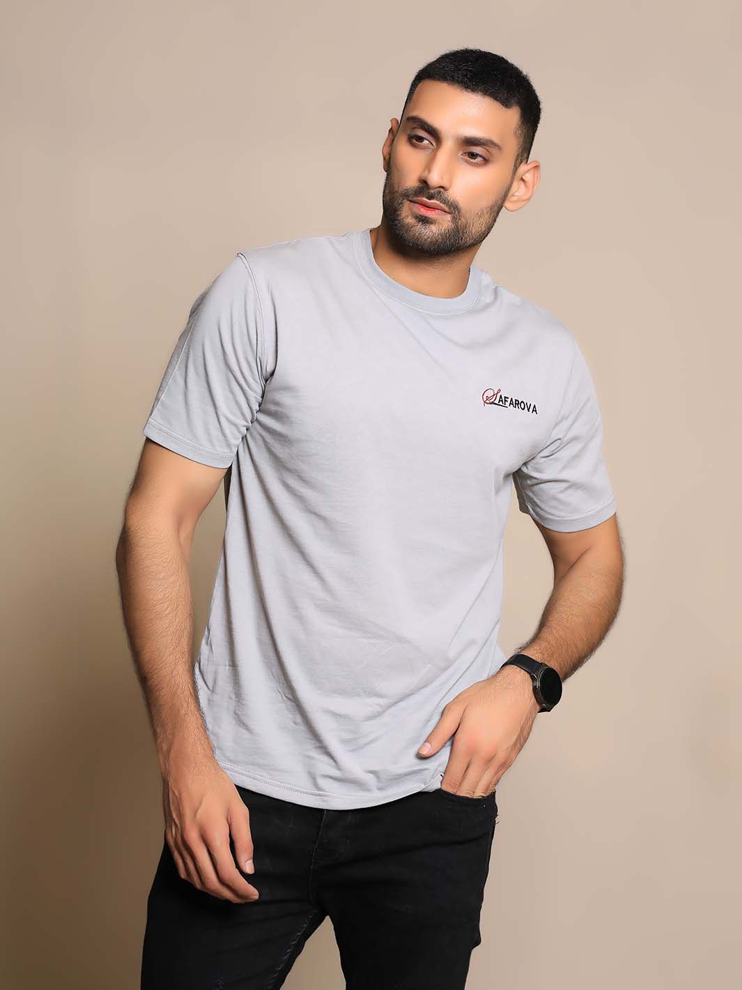 Gray Crew Neck Short Sleeve Men's T-Shirt