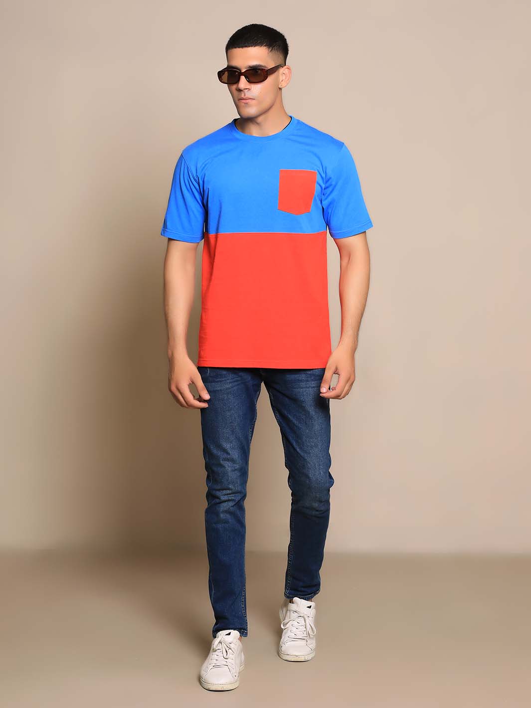 Royal Blue & Red Crew Neck Short Sleeve Men's T-Shirt