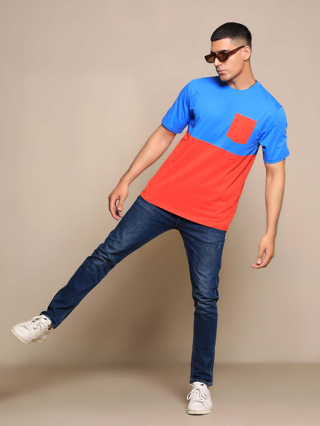 Royal Blue & Red Crew Neck Short Sleeve Men's T-Shirt