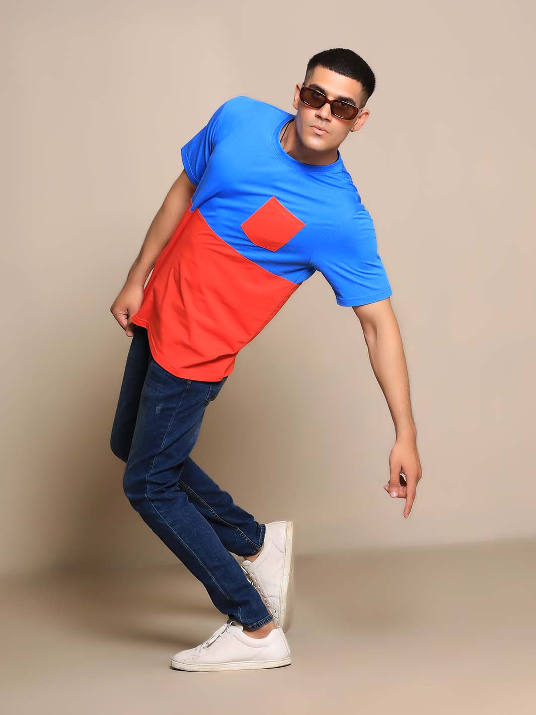 Royal Blue & Red Crew Neck Short Sleeve Men's T-Shirt