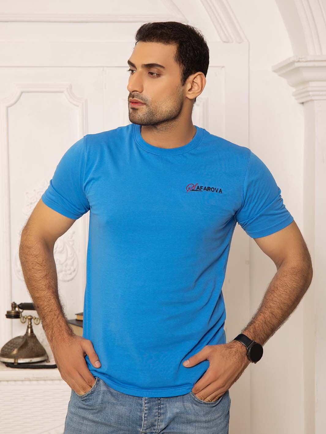 Royal Blue Crew Neck Short Sleeve Men's T-Shirt