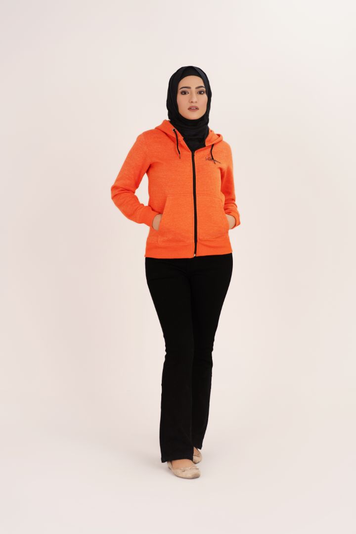 Orange Women's Fleece Full Zip-Up Hoodie