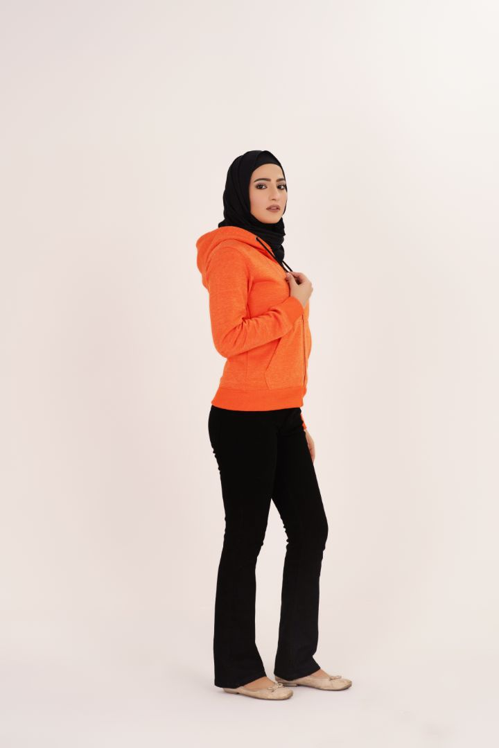 Orange Women's Fleece Full Zip-Up Hoodie