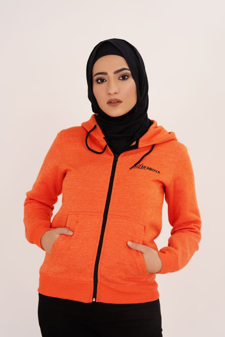 Orange Women's Fleece Full Zip-Up Hoodie