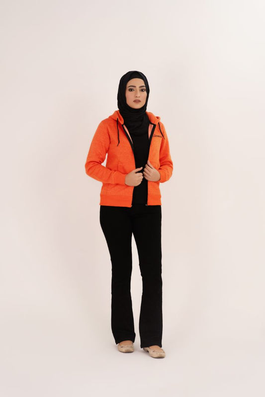 Orange Women's Fleece Full Zip-Up Hoodie