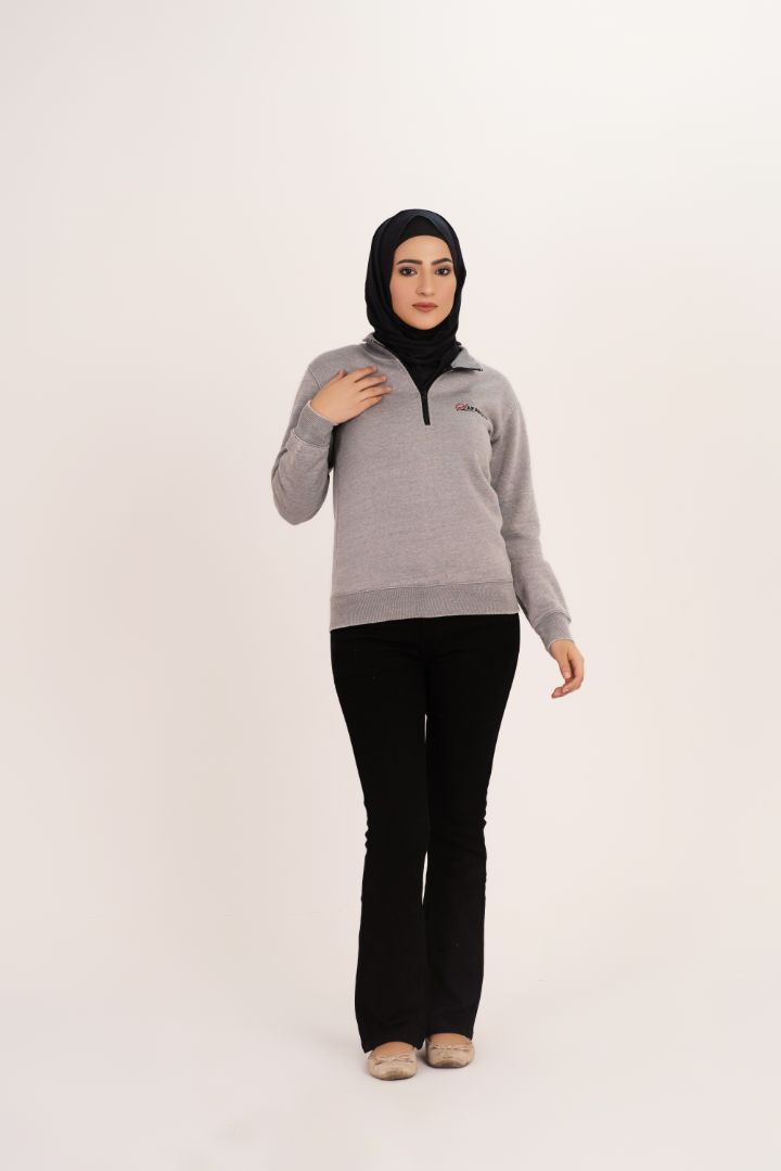 Light Gray Women's Fleece Half Zip Sweatshirt