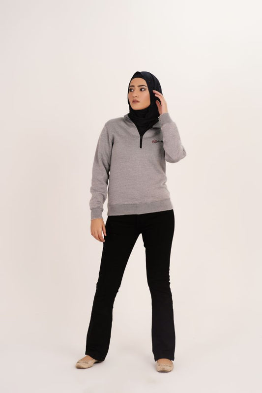 Light Gray Women's Fleece Half Zip Sweatshirt