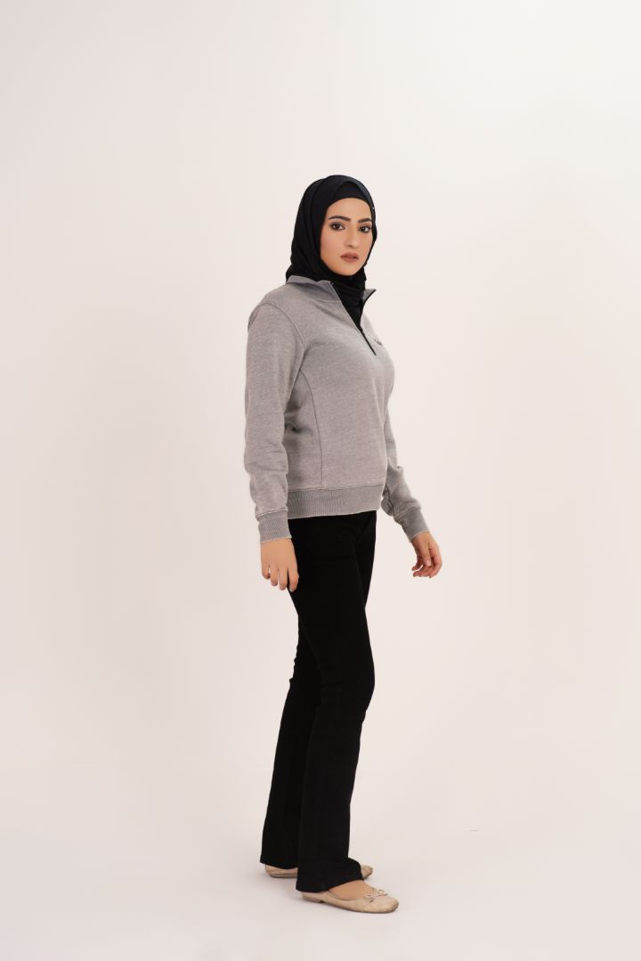 Light Gray Women's Fleece Half Zip Sweatshirt