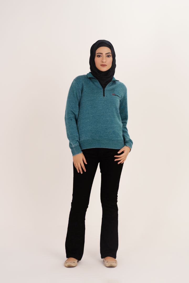 Sea Green Women's Fleece Half Zip Sweat Shirt