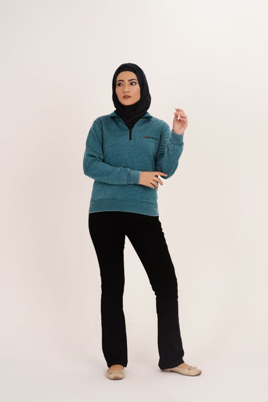 Sea Green Women's Fleece Half Zip Sweat Shirt