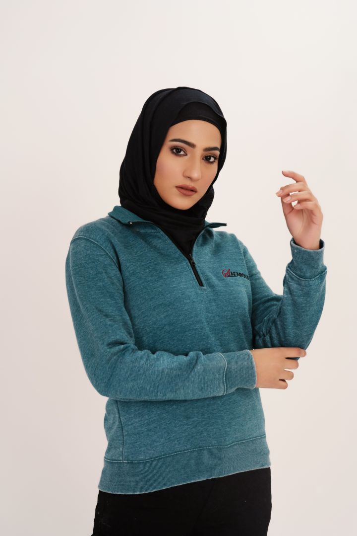 Sea Green Women's Fleece Half Zip Sweat Shirt