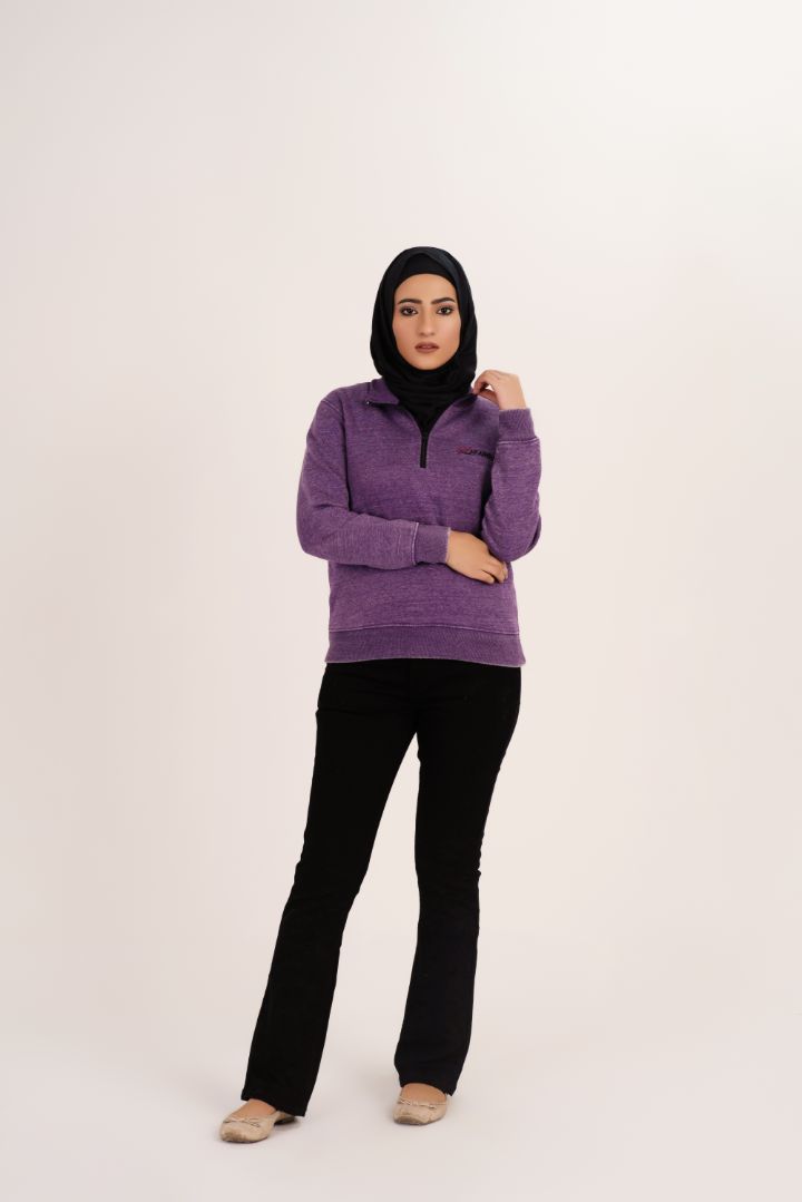 Purple Women's Fleece Half Zip Sweat Shirt