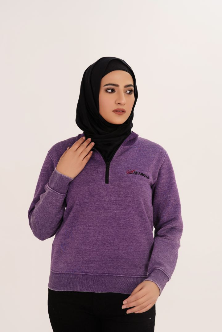 Purple Women's Fleece Half Zip Sweat Shirt