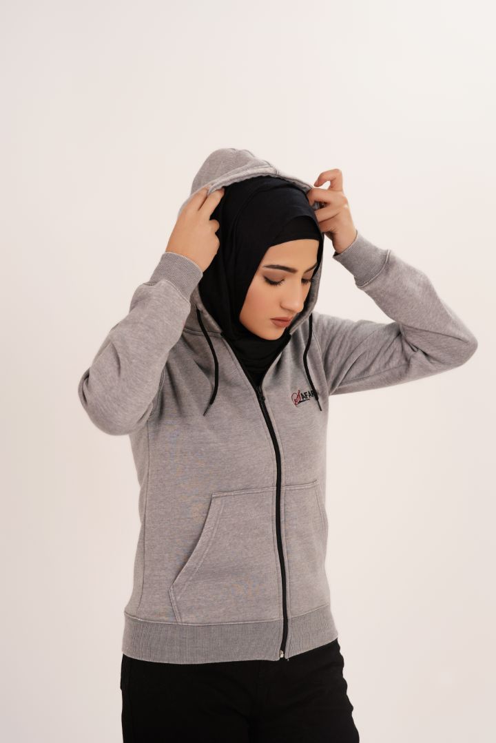 Light Gray Women's Fleece Full Zip-Up Hoodie