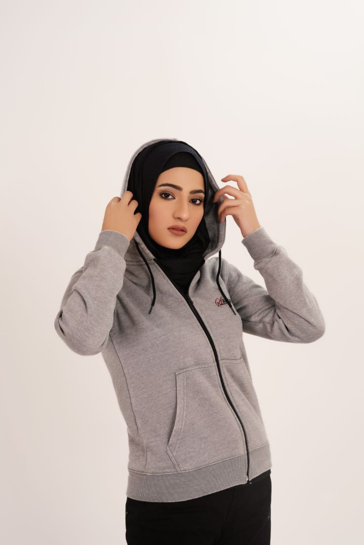 Light Gray Women's Fleece Full Zip-Up Hoodie