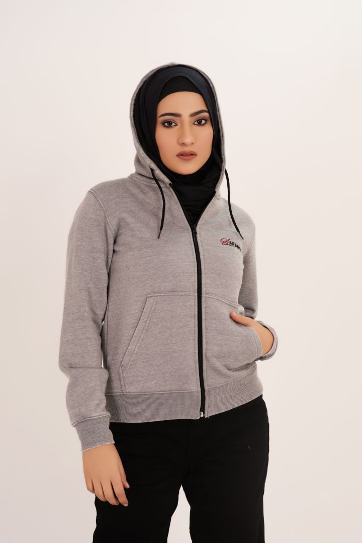 Light Gray Women's Fleece Full Zip-Up Hoodie