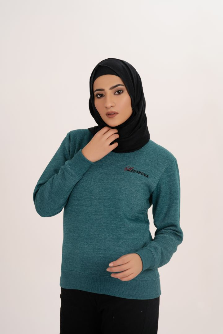 Sea Green Crew Neck Women's Fleece Sweatshirt