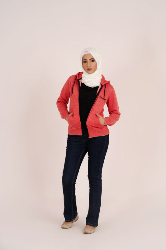 Red Women's Fleece Full Zip-Up Hoodie