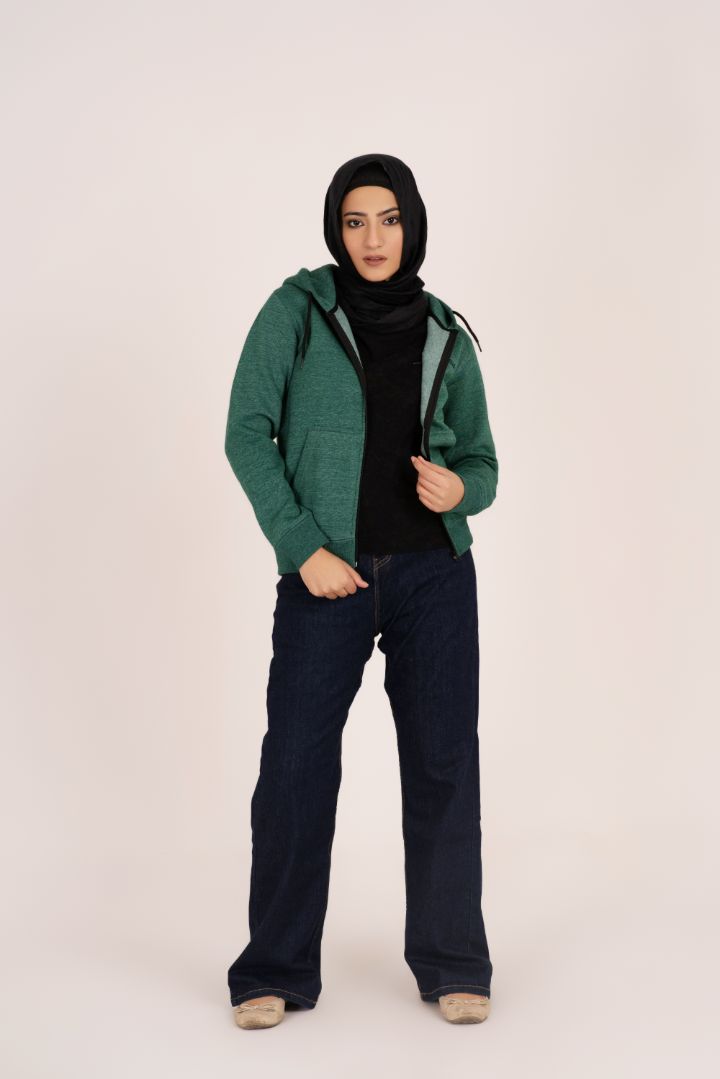 Green Women's Fleece Full Zip-Up Hoodie