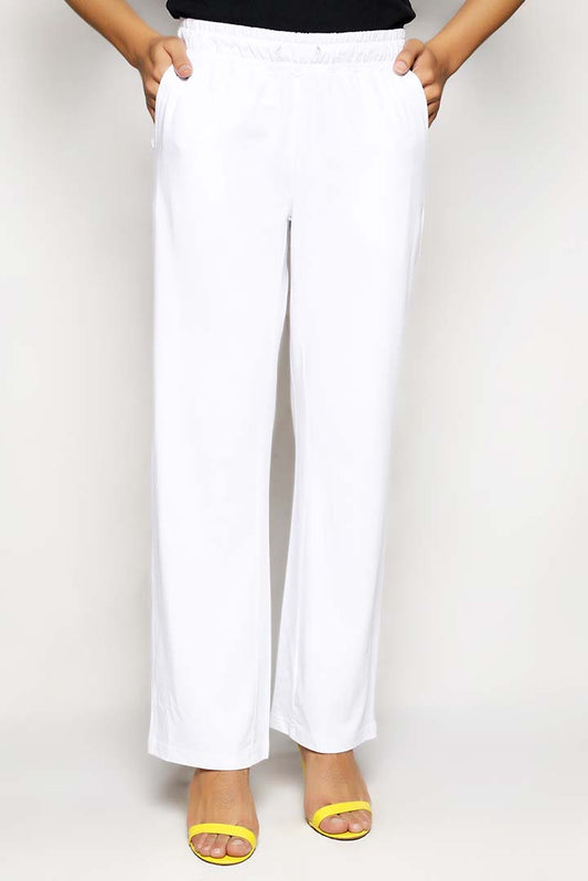 White Dyed Knit Wide Leg Trouser