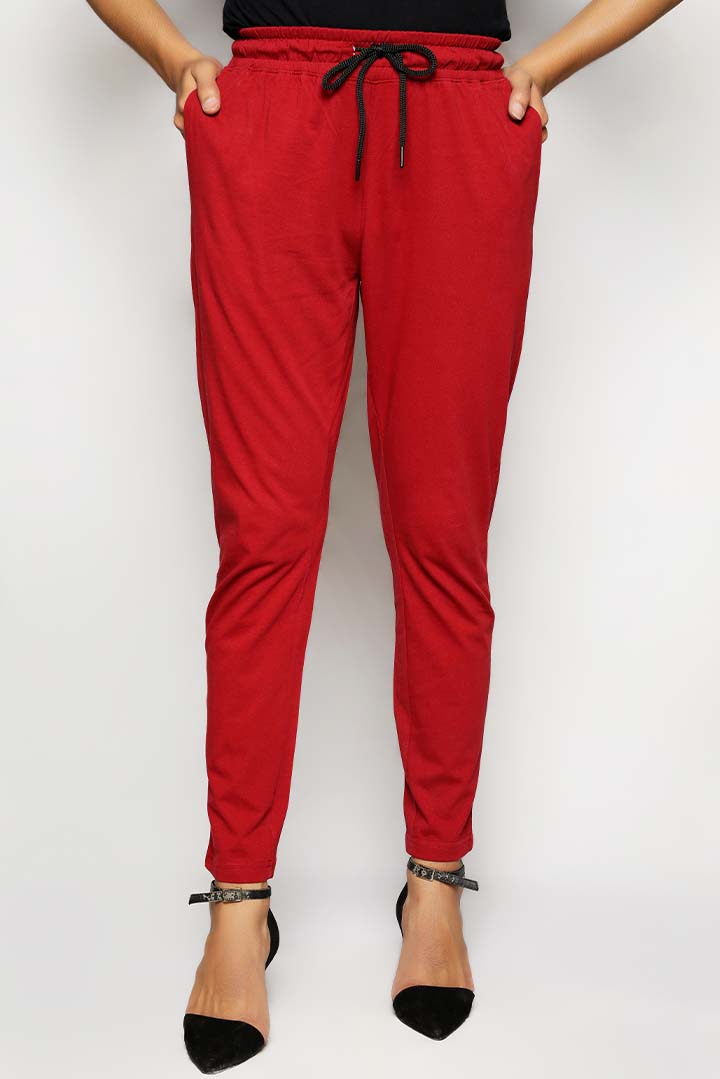 Maroon Dyed Knit Narrow Leg Trousers