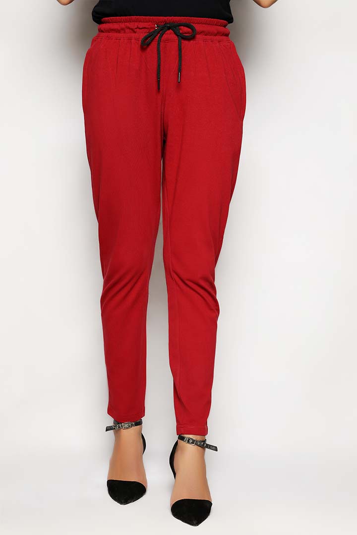 Maroon Dyed Knit Narrow Leg Trousers