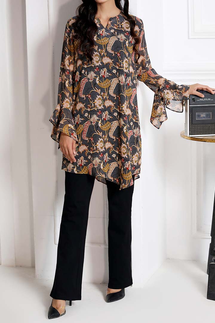 Black Printed Chiffon Fashion Top