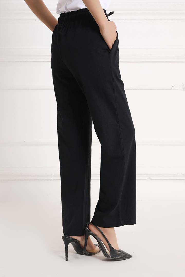 Black Dyed Knit Wide Leg Trouser