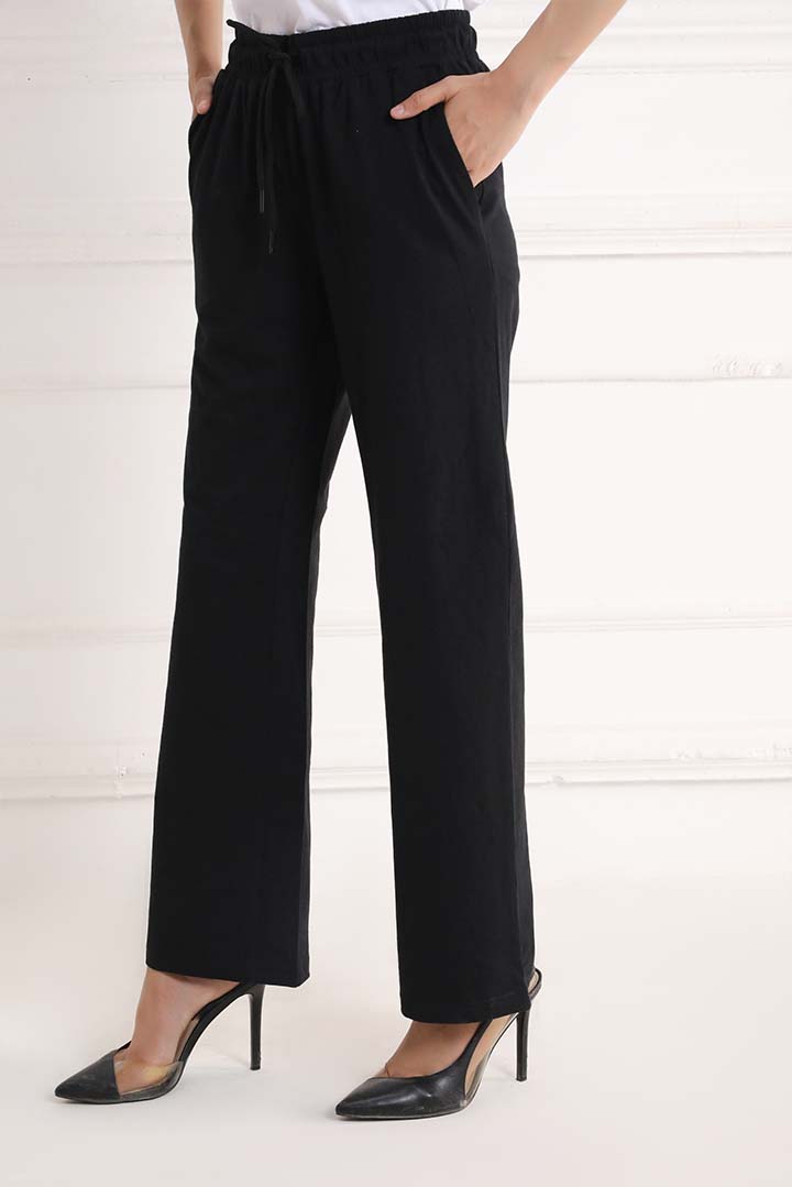 Black Dyed Knit Wide Leg Trouser