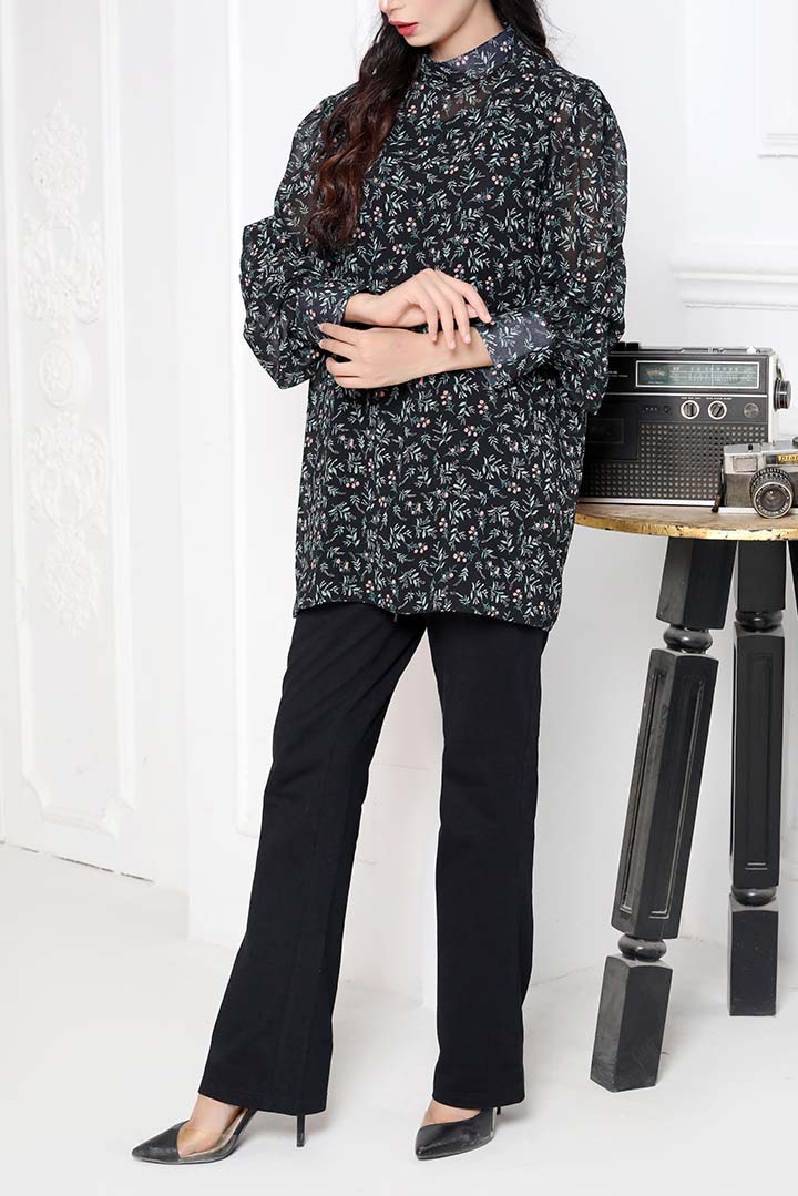 Black Printed Chiffon Fashion Top