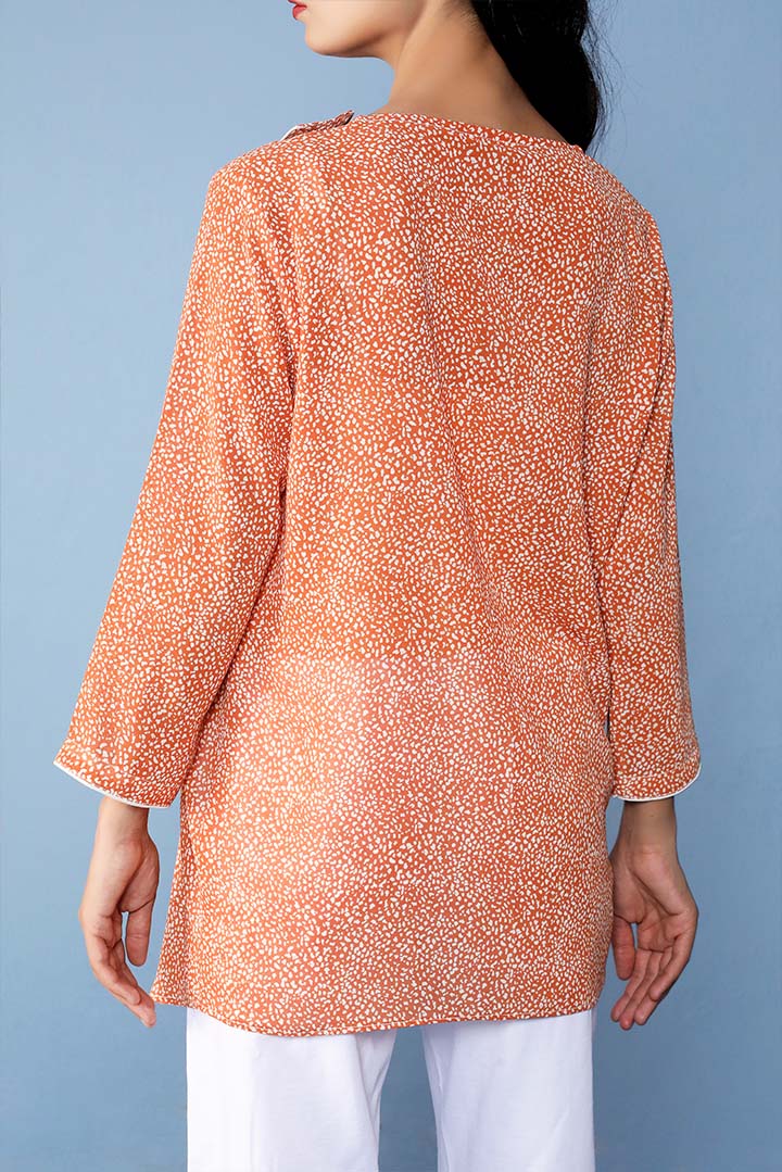 Orange Printed Chiffon Fashion Top