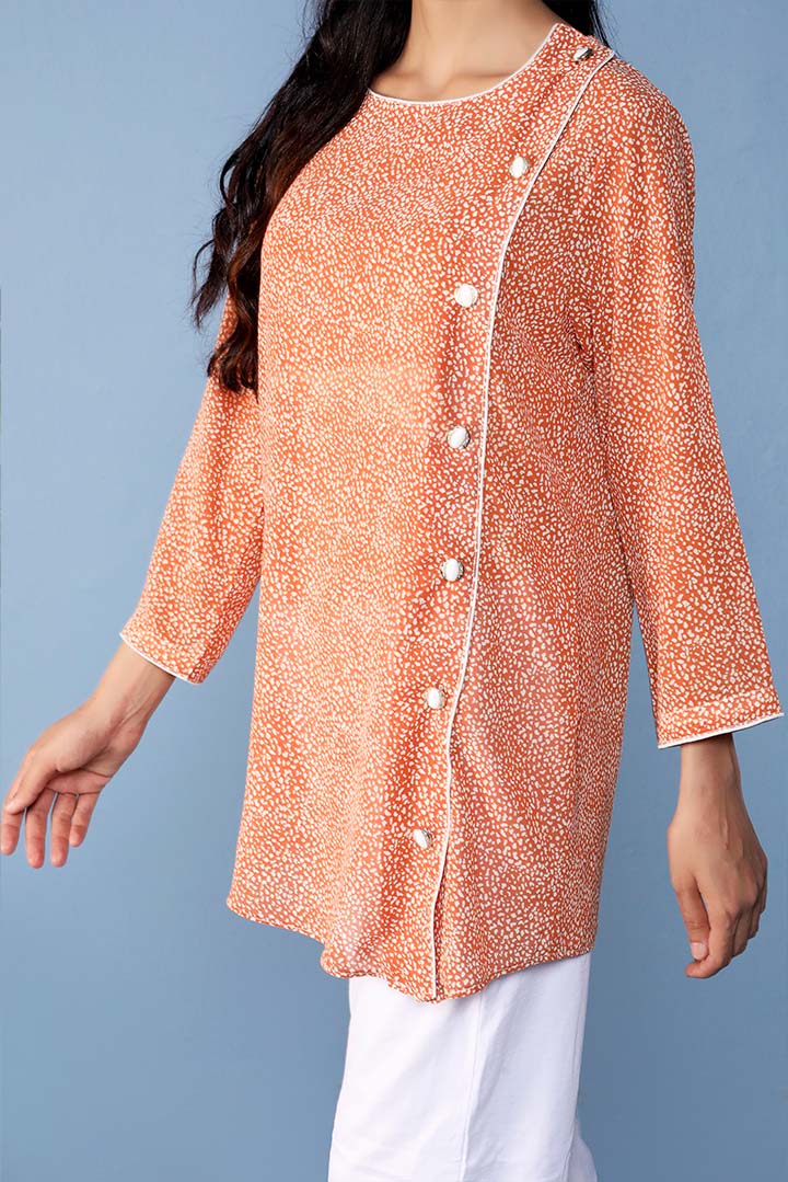 Orange Printed Chiffon Fashion Top