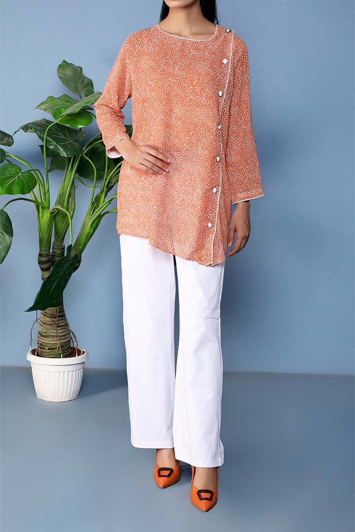 Orange Printed Chiffon Fashion Top