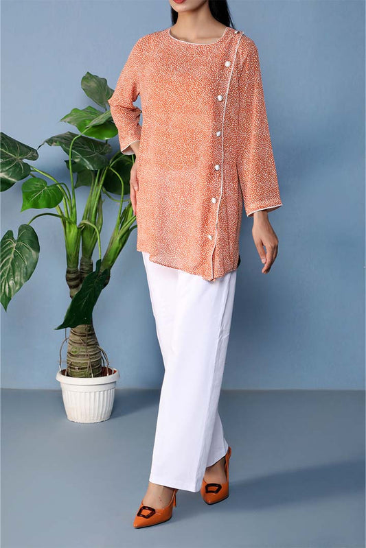 Orange Printed Chiffon Fashion Top