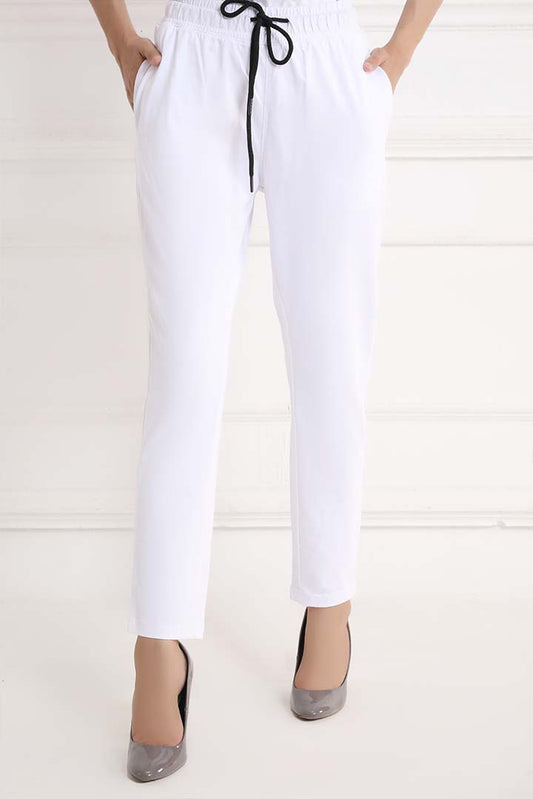 White Dyed Knit Narrow Leg Trousers