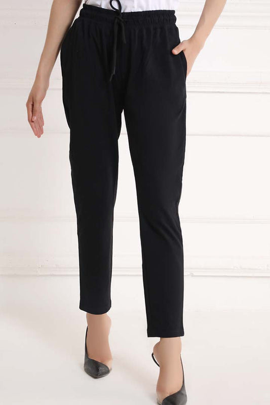 Black Dyed Knit Narrow Leg Trousers