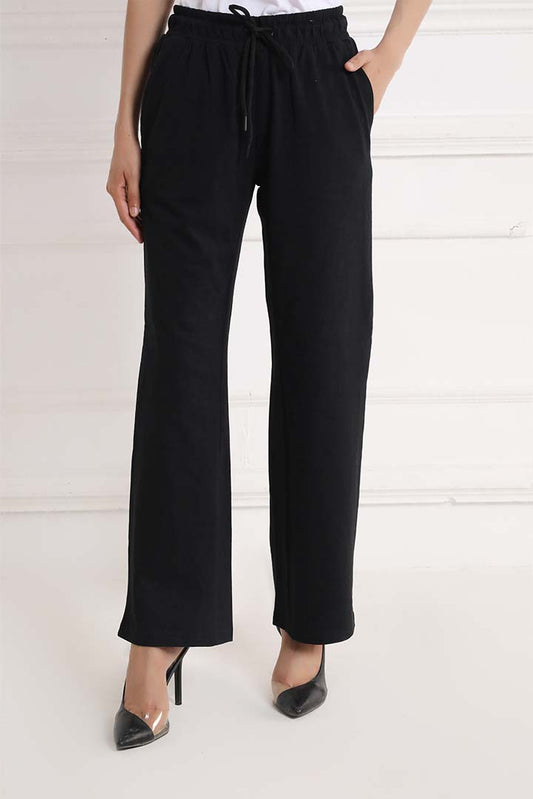 Black Dyed Knit Wide Leg Trouser