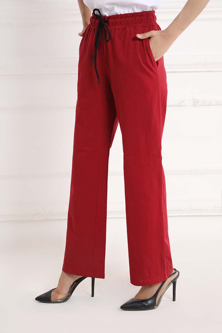 Maroon Dyed Knit Wide Leg Trouser