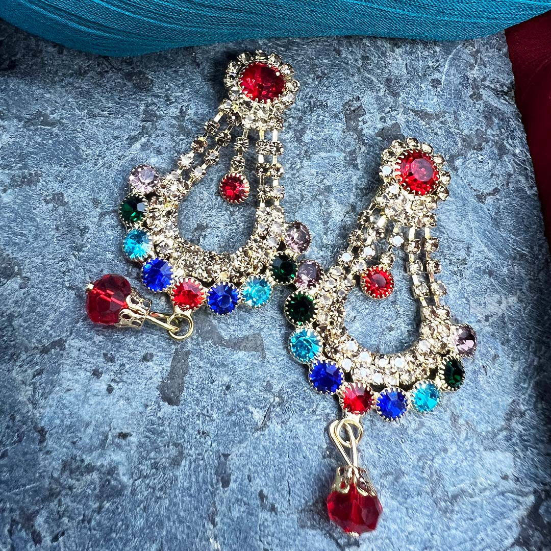 Gold & Multicolor Stones Flower Hoop Earrings