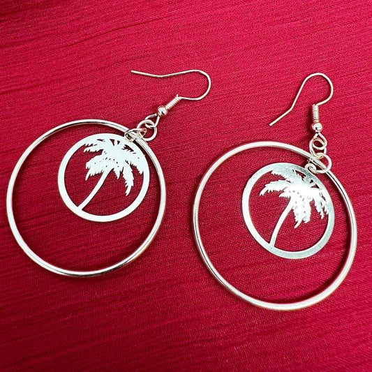 Fashion Round Coconut Tree Summer Charm Pendant Gold Color Earrings