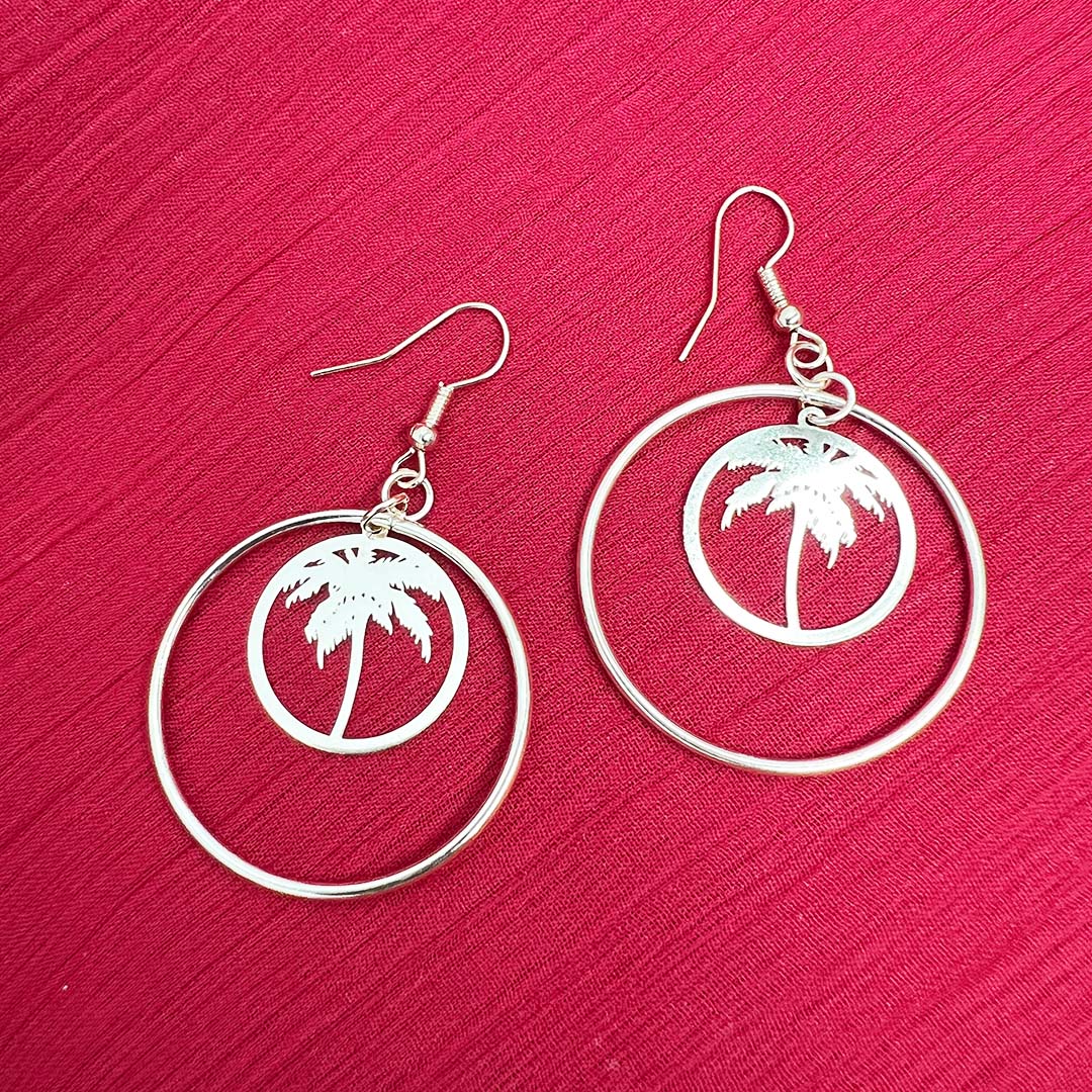 Fashion Round Coconut Tree Summer Charm Pendant Gold Color Earrings