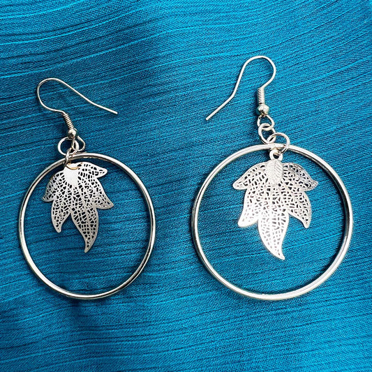 Cute Round Filigree Cutout Hoop Drop Geometric Plant Earrings