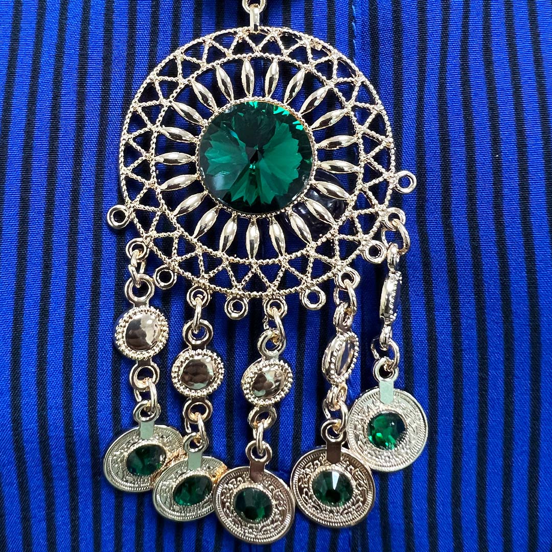 Green Italian Gold Inspired Jewelry Set Pendant Necklace With matching hanging Stud Earrings